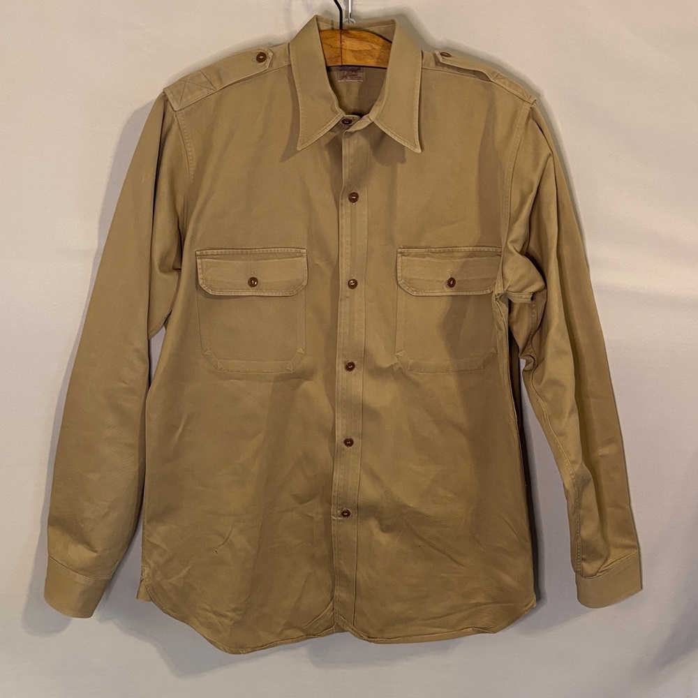 Vintage tan heavyweight cotton twill button up shirt 1960s